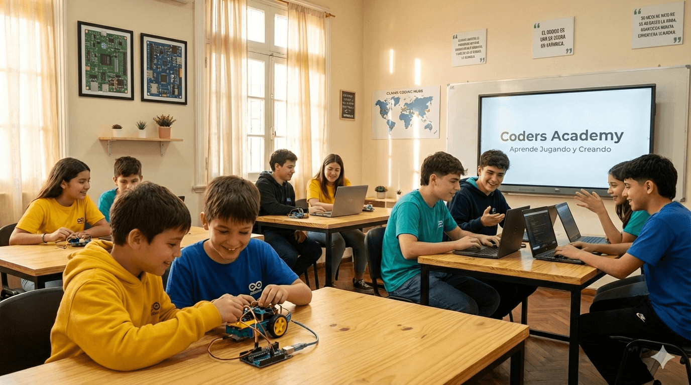 Estudiantes de Coders Academy aprendiendo programación y robótica